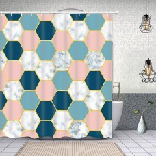 Geometry Shower Curtain, Marble Color Block Shower Curtain with 12 Hooks, Waterproof Durable Shower Curtain for Bathroom, Pink Blue Modern Bathroom Decor, 69" × 70"